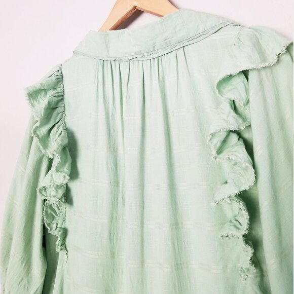 Free People Elora Pleated Ruffle Mini Dress L WindownpaneMermaid Tail Green $148 - Picture 11 of 14